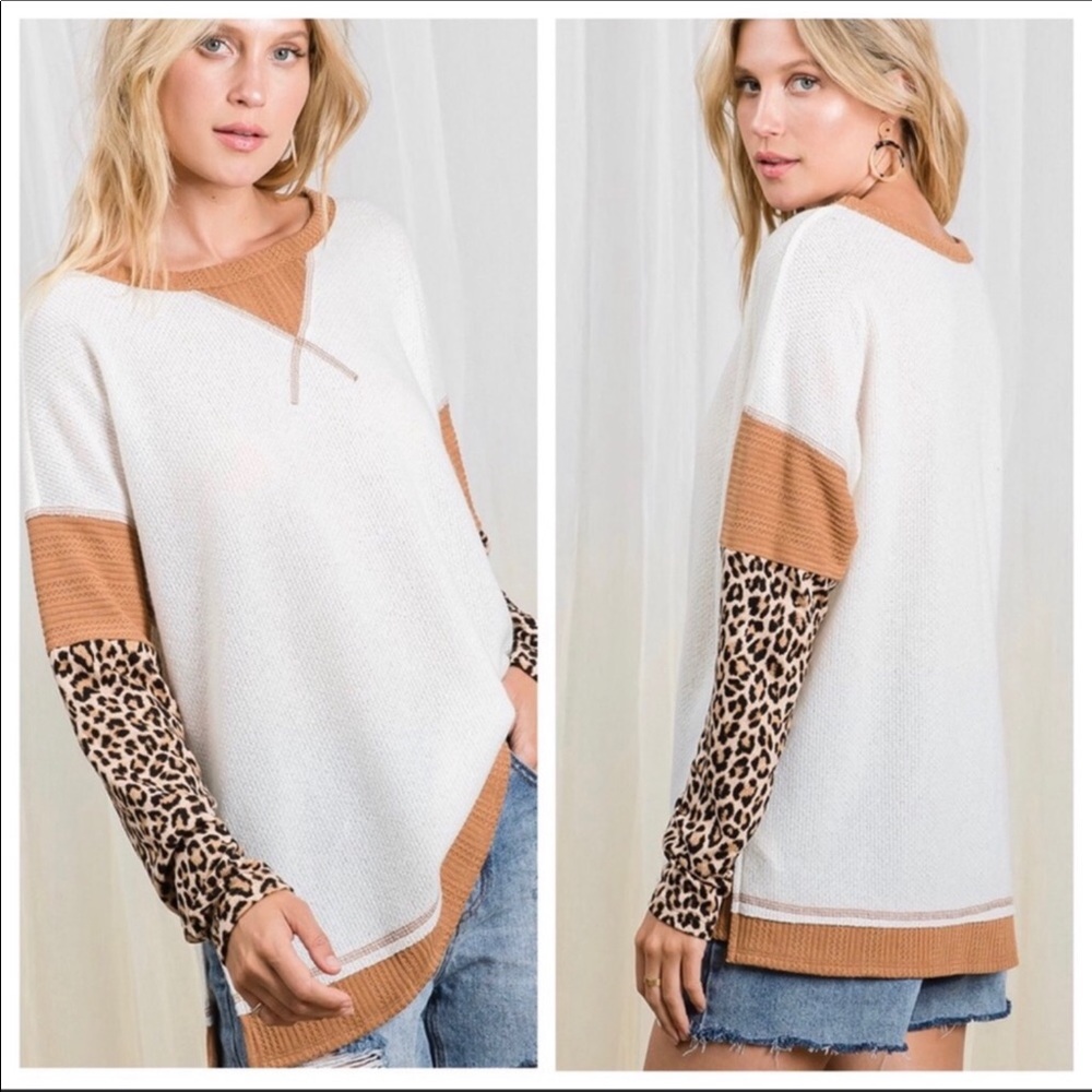 New! Contrast Leopard Print Tunic Top Sizes S, M
